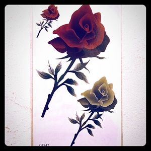 TEMPORARY RED & GREEN ROSE TATTOOS 🌹